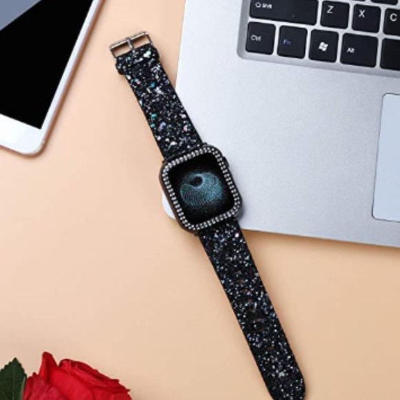 NEW Black Glitter Apple Watch Band with Case main image 4